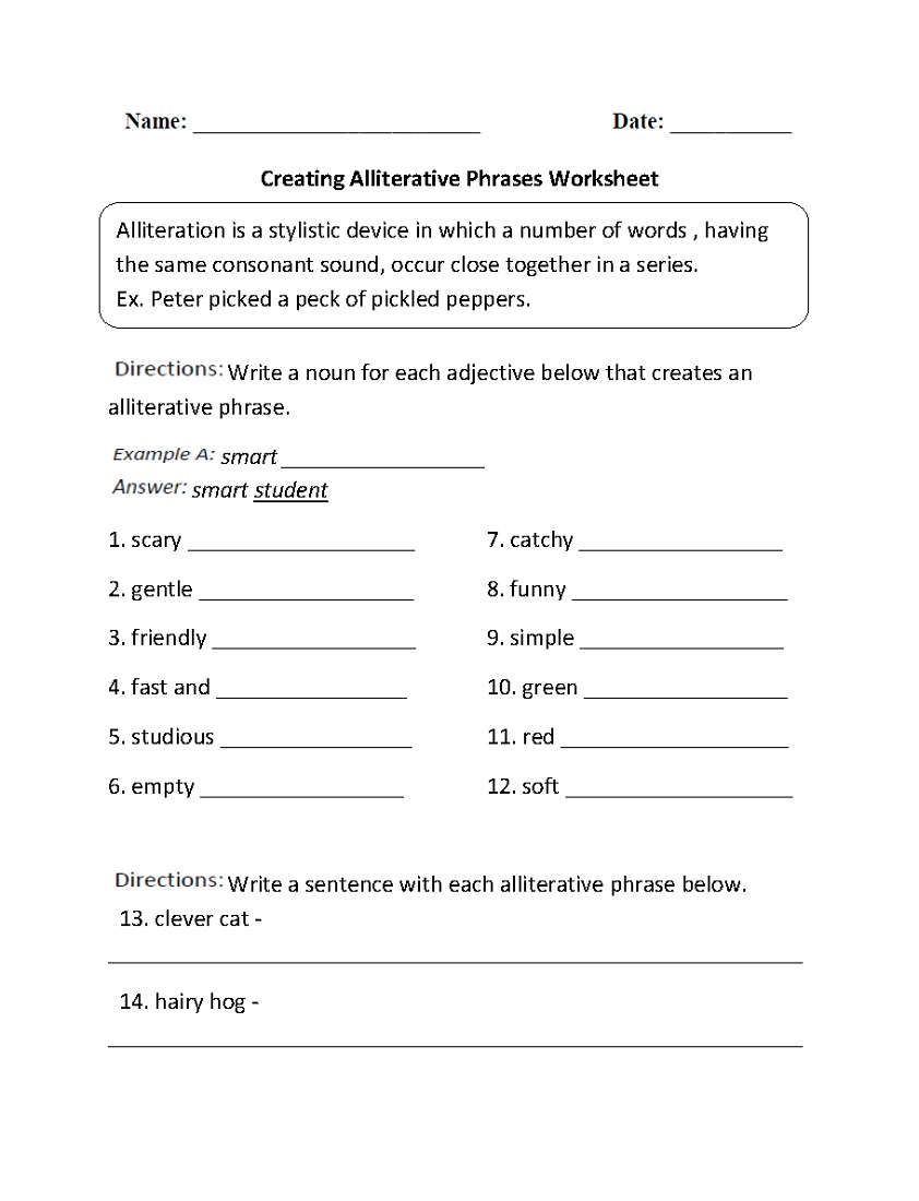 Middle School English Worksheet â Learning Printable